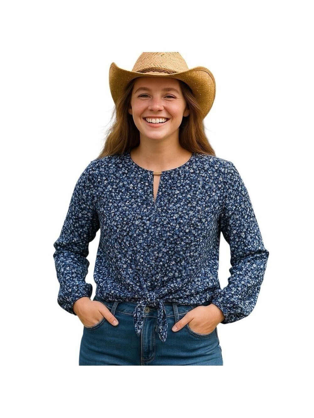 MICHAEL Kors blouse top Liberty floral lightweight blue white medium